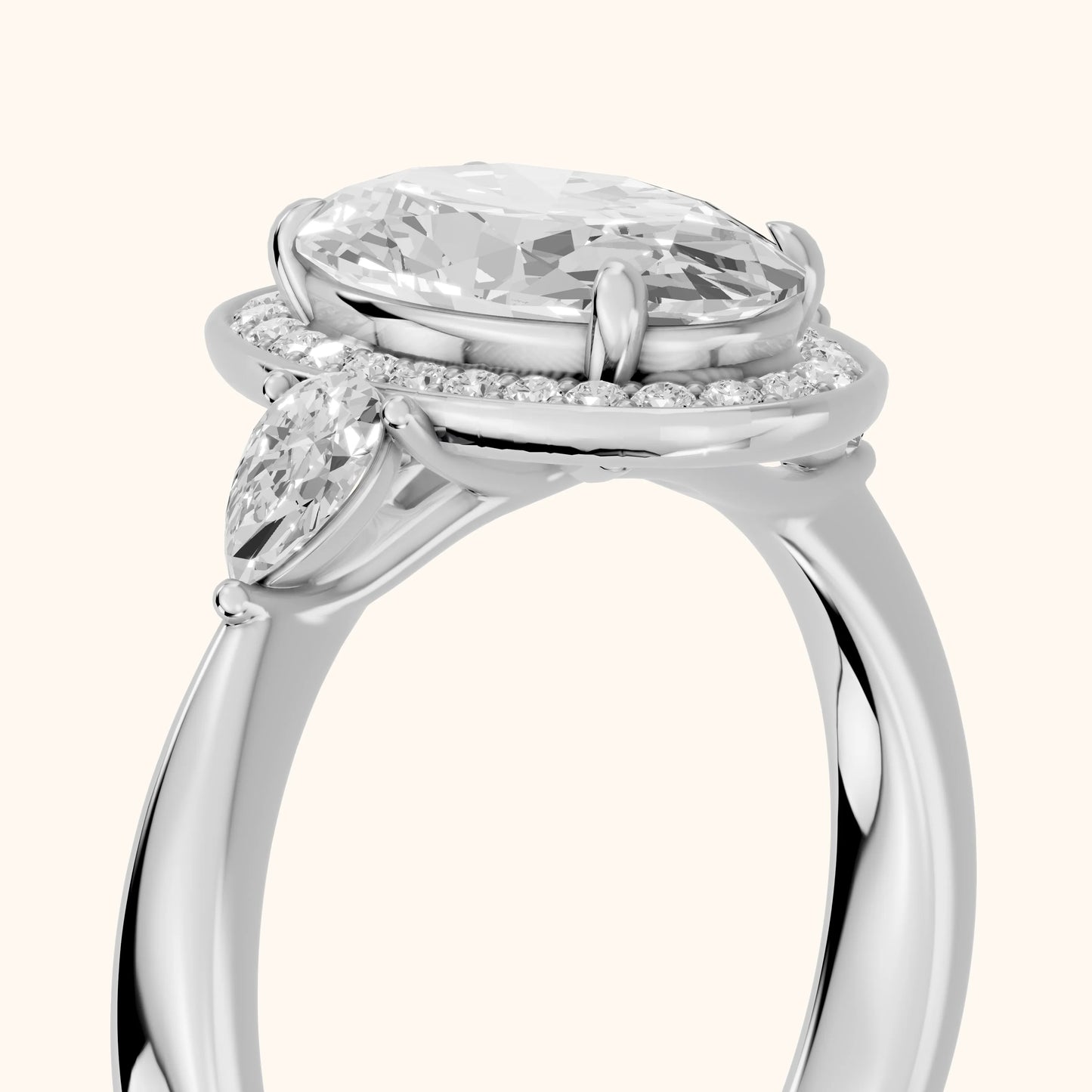 Eliza Halo Sidestone Oval Diamond Engagement Ring in White Gold - slant-view.webp