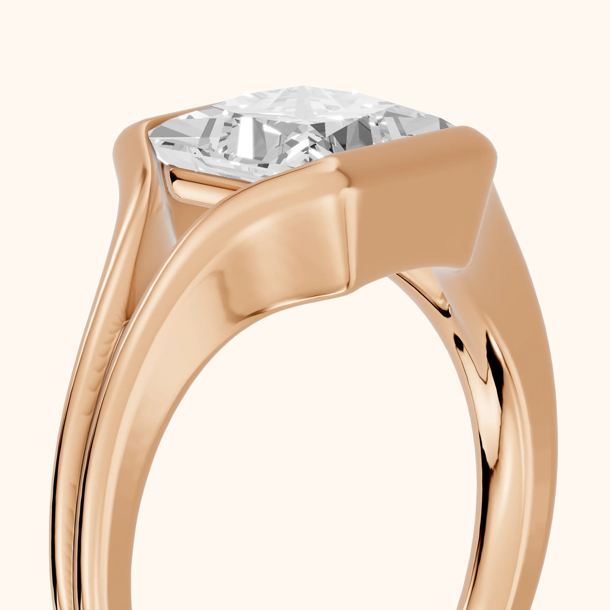 Windsor Half Bezel Solitaire Princess Diamond Engagement Ring in Rose Gold - slant-view.webp
