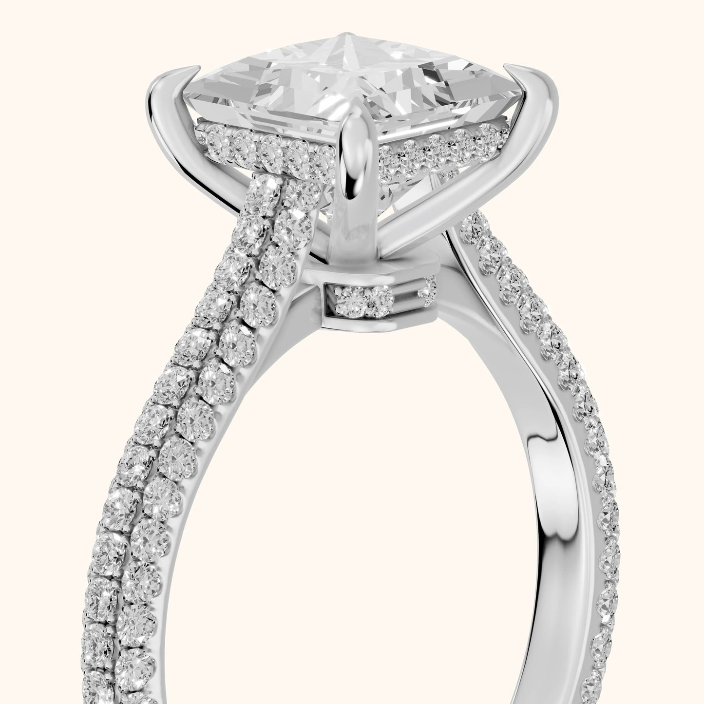 Della Hidden Halo Pavé Princess Diamond Engagement Ring in Platinum - slant-view.webp