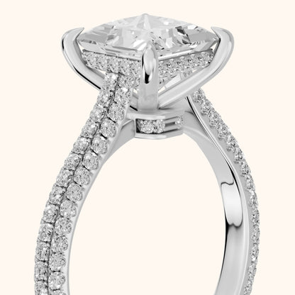 Della Hidden Halo Pavé Princess Diamond Engagement Ring in Platinum - slant-view.webp