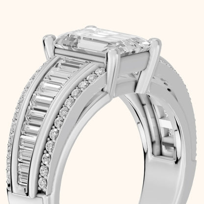 Halle Channel Set Baguette Accent Emerald Diamond Engagement Ring in White Gold - slant-view.webp