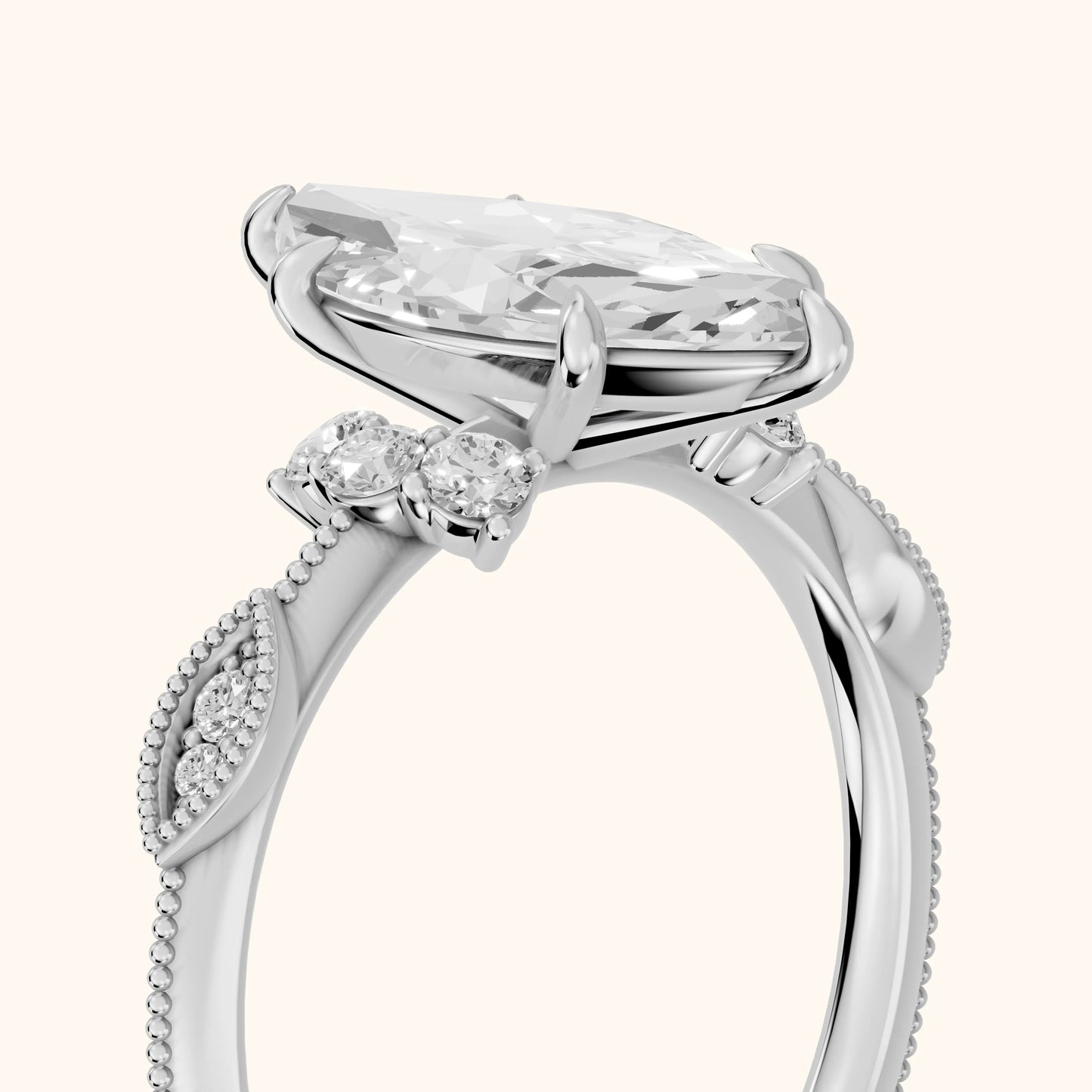 Naomi Vintage Milgrain Marquise Diamond Engagement Ring in Platinum - slant-view.webp