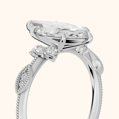 Naomi Vintage Milgrain Marquise Diamond Engagement Ring in Platinum - slant-view.webp