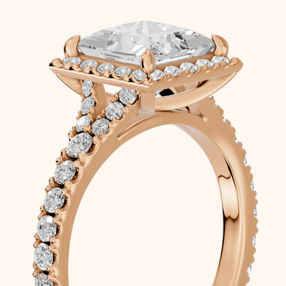 Bella Halo Pavé Princess Diamond Engagement Ring in Rose Gold - slant-view.webp