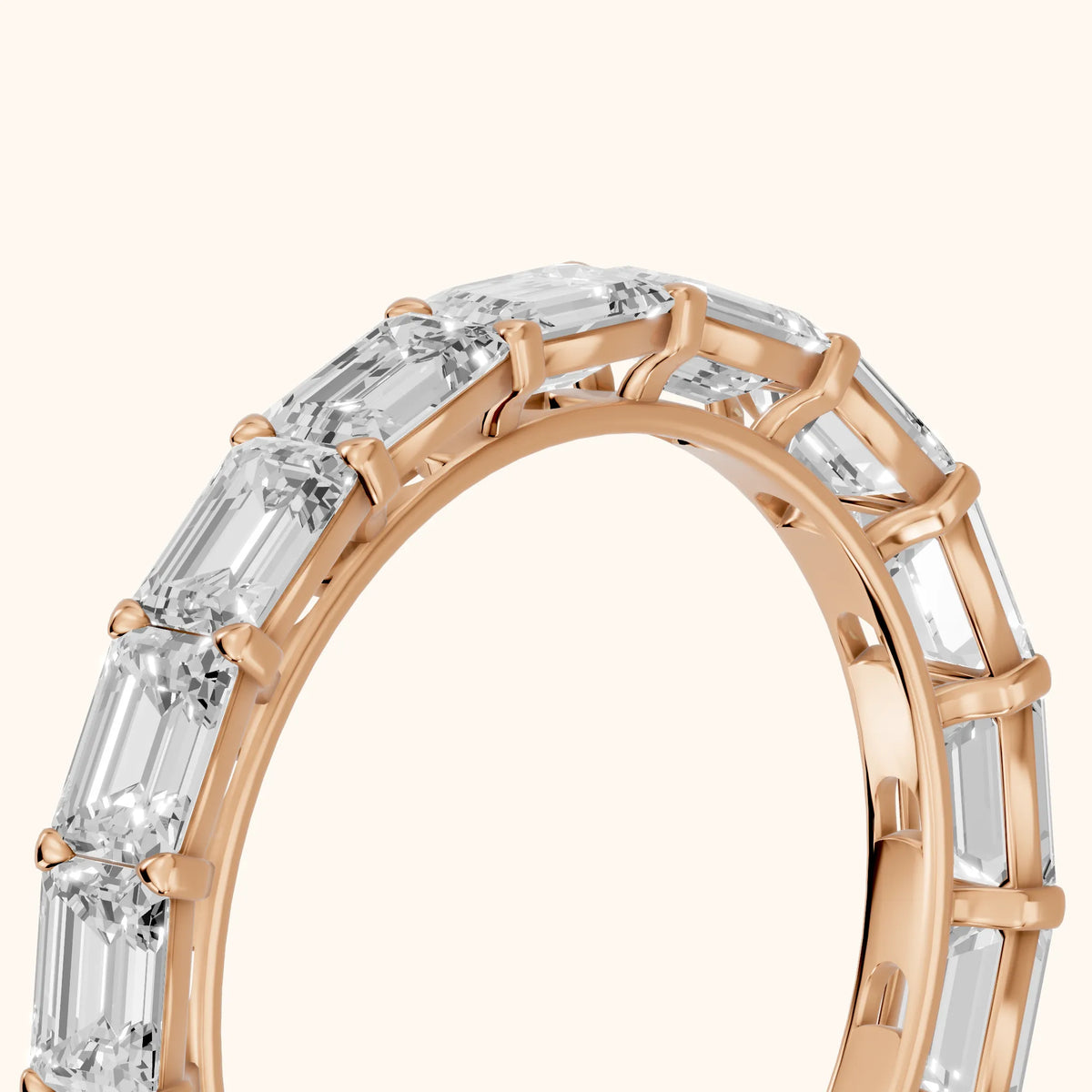 Ria East-West Emerald Diamond Eternity Band in Rose Gold - slant-view