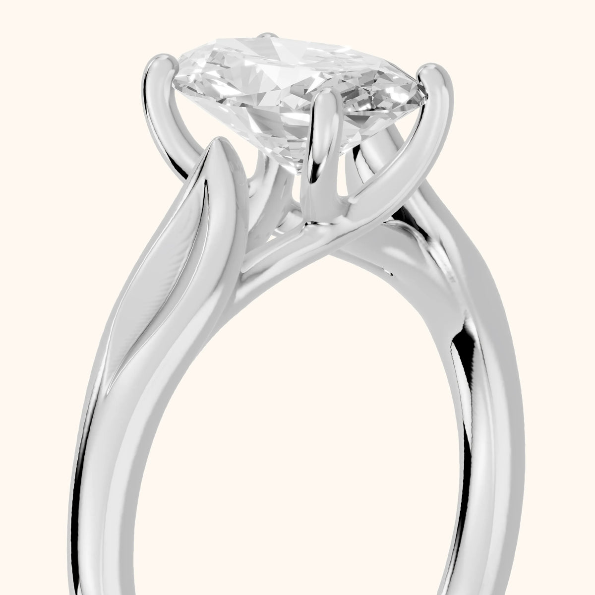 Lauretta Leaf Solitaire Oval Diamond Engagement Ring in Silver - slant-view.webp