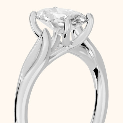 Lauretta Leaf Solitaire Oval Diamond Engagement Ring in Silver - slant-view.webp