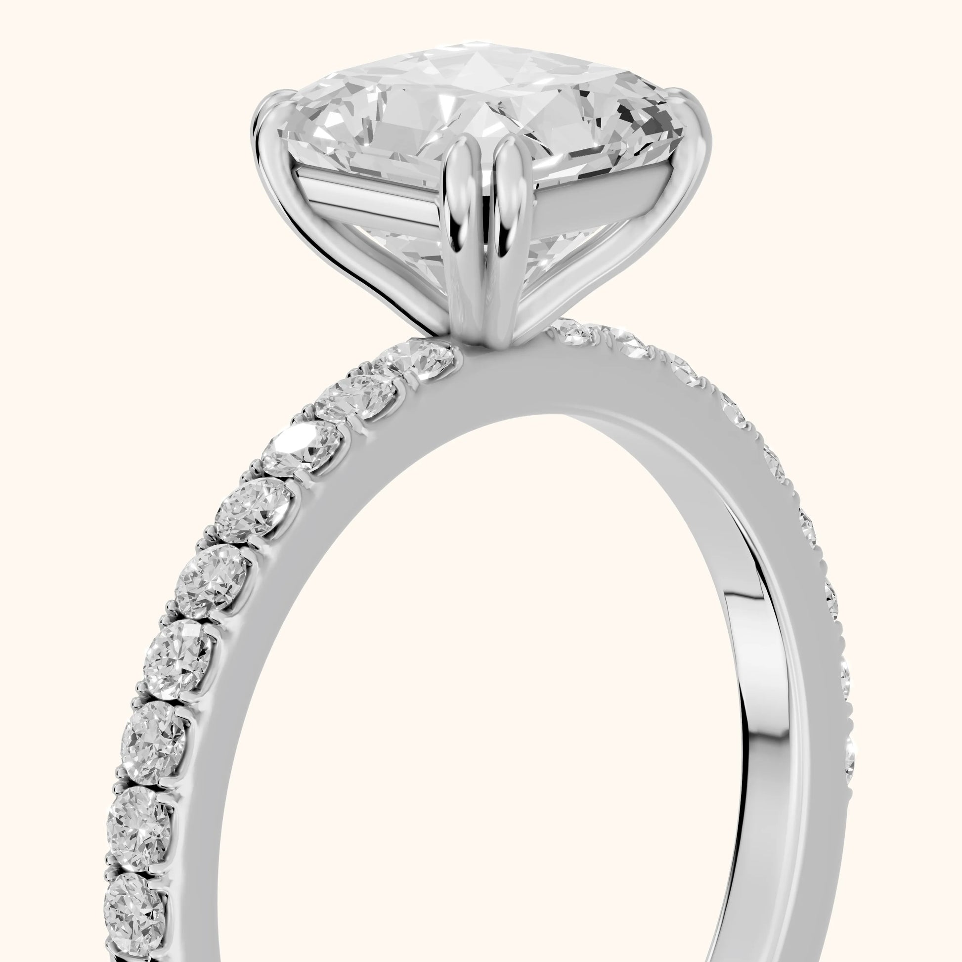 Novara Solitaire Pavé Radiant Diamond Ring in Silver - slant-view.webp