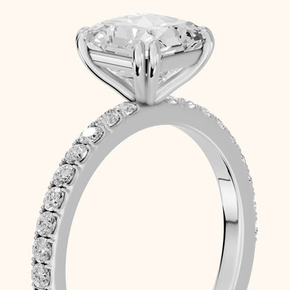 Novara Solitaire Pavé Radiant Diamond Ring in Silver - slant-view.webp
