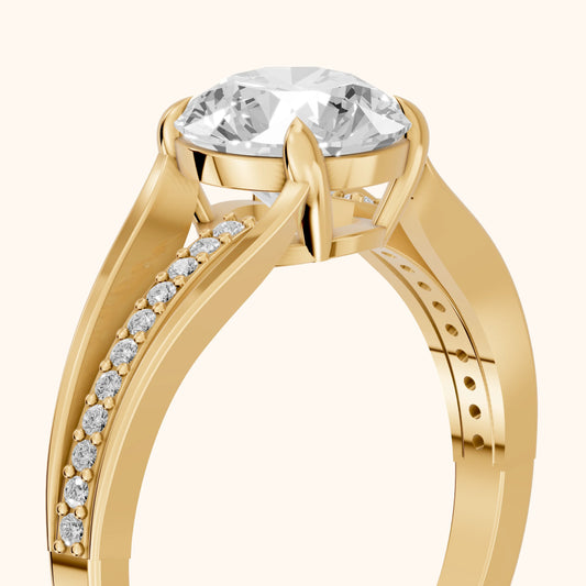 Lucinda Split Shank Round Diamond Engagement Ring in Yellow Gold - slant-view.webp