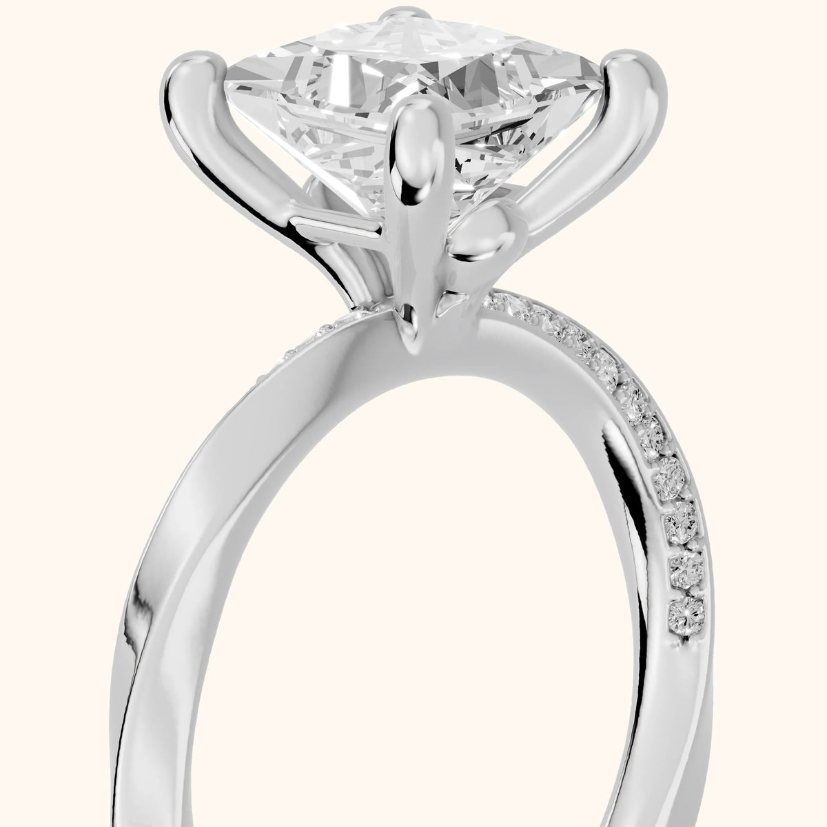 Elisabeth Twist Pavé Princess Diamond Engagement Ring in White Gold - slant-view.webp