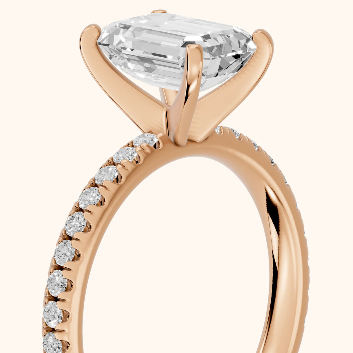 Saskia French Pavé Emerald Diamond Engagement Ring in Rose Gold - slant-view.webp