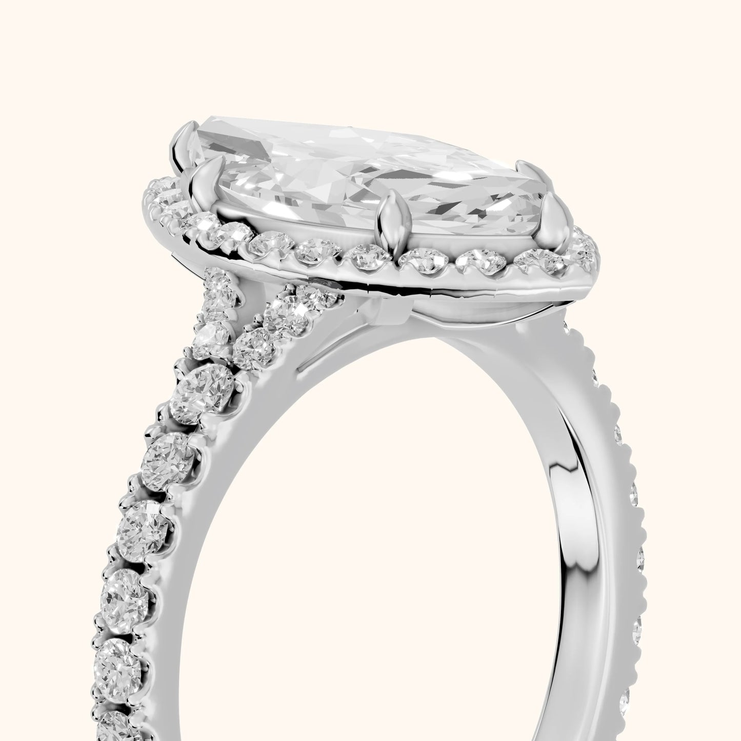 Bella Halo Pavé Marquise Diamond Engagement Ring in Platinum - slant-view.webp