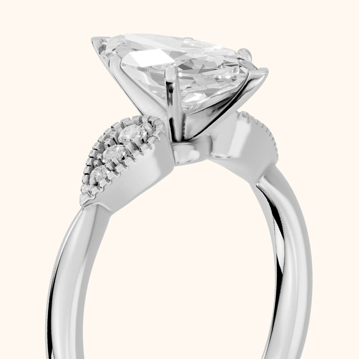 Adora Vintage Milgrain Marquise Diamond Engagement Ring in Silver - slant-view.webp