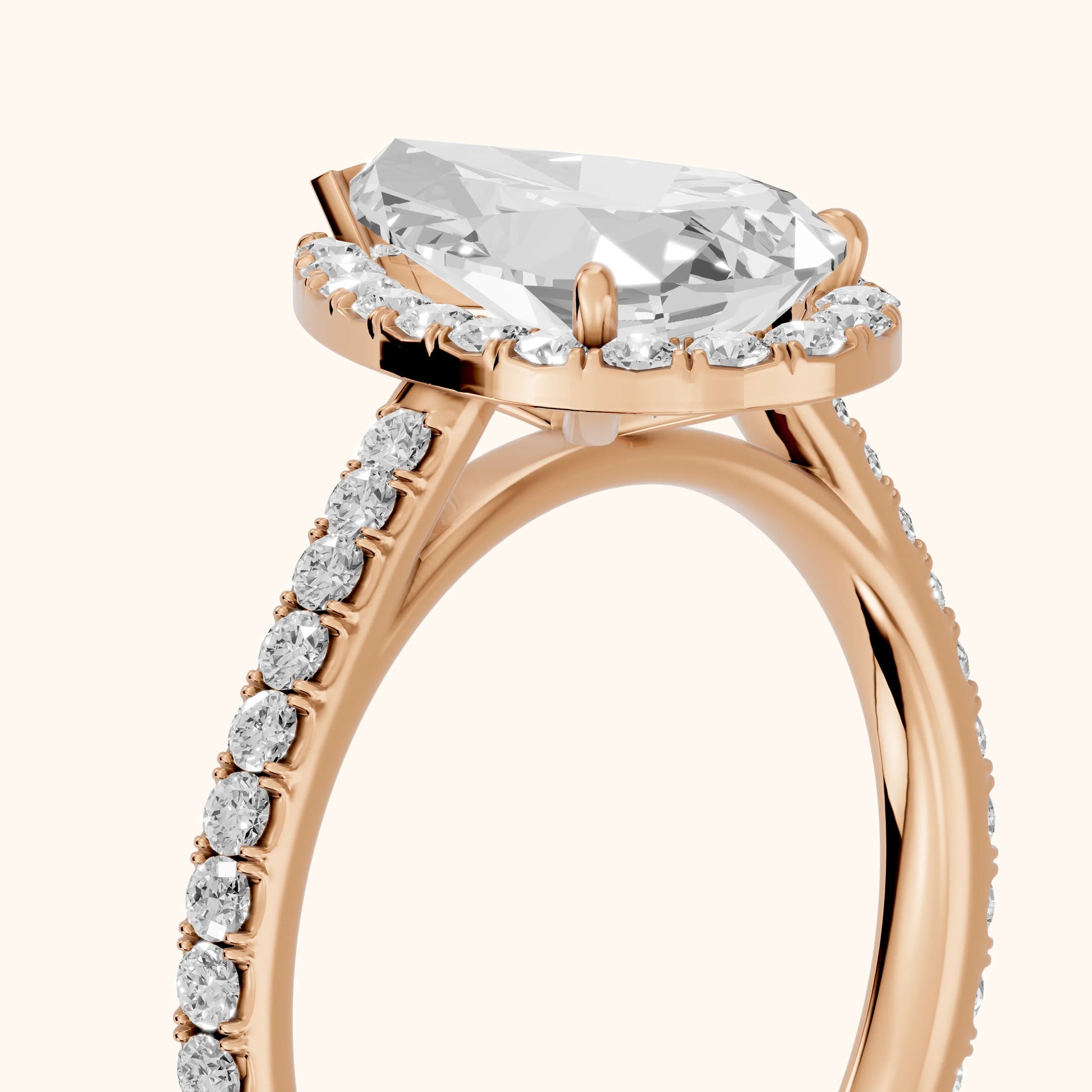 Willa Halo Micropavé Pear Diamond Engagement Ring in Rose Gold - slant-view.webp