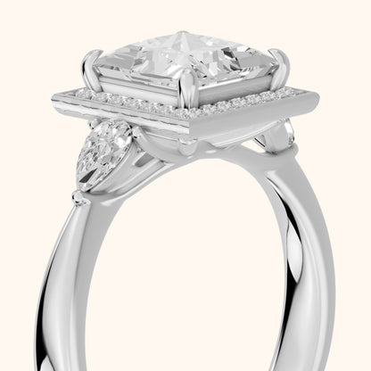 Eliza Halo Sidestone Princess Diamond Engagement Ring in Silver - slant-view.webp