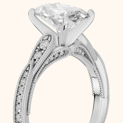 Lucette Scalloped Milgrain Oval Diamond Engagement Ring in White Gold - slant-view.webp