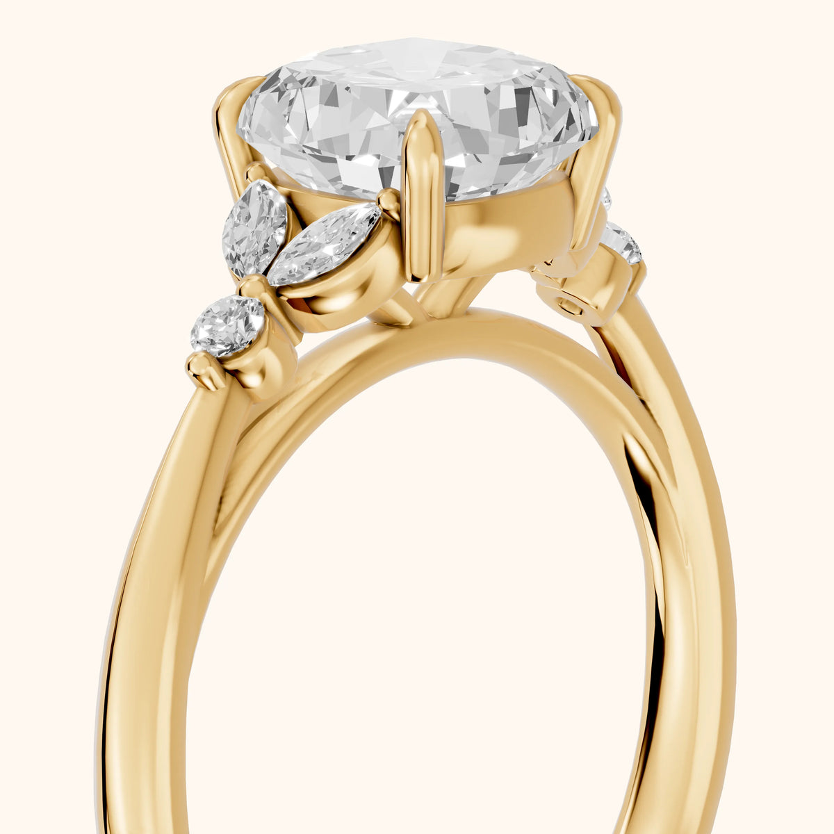 Eve Leaf Cluster Cushion Diamond Engagement Ring in Yellow Gold - slant-view.webp