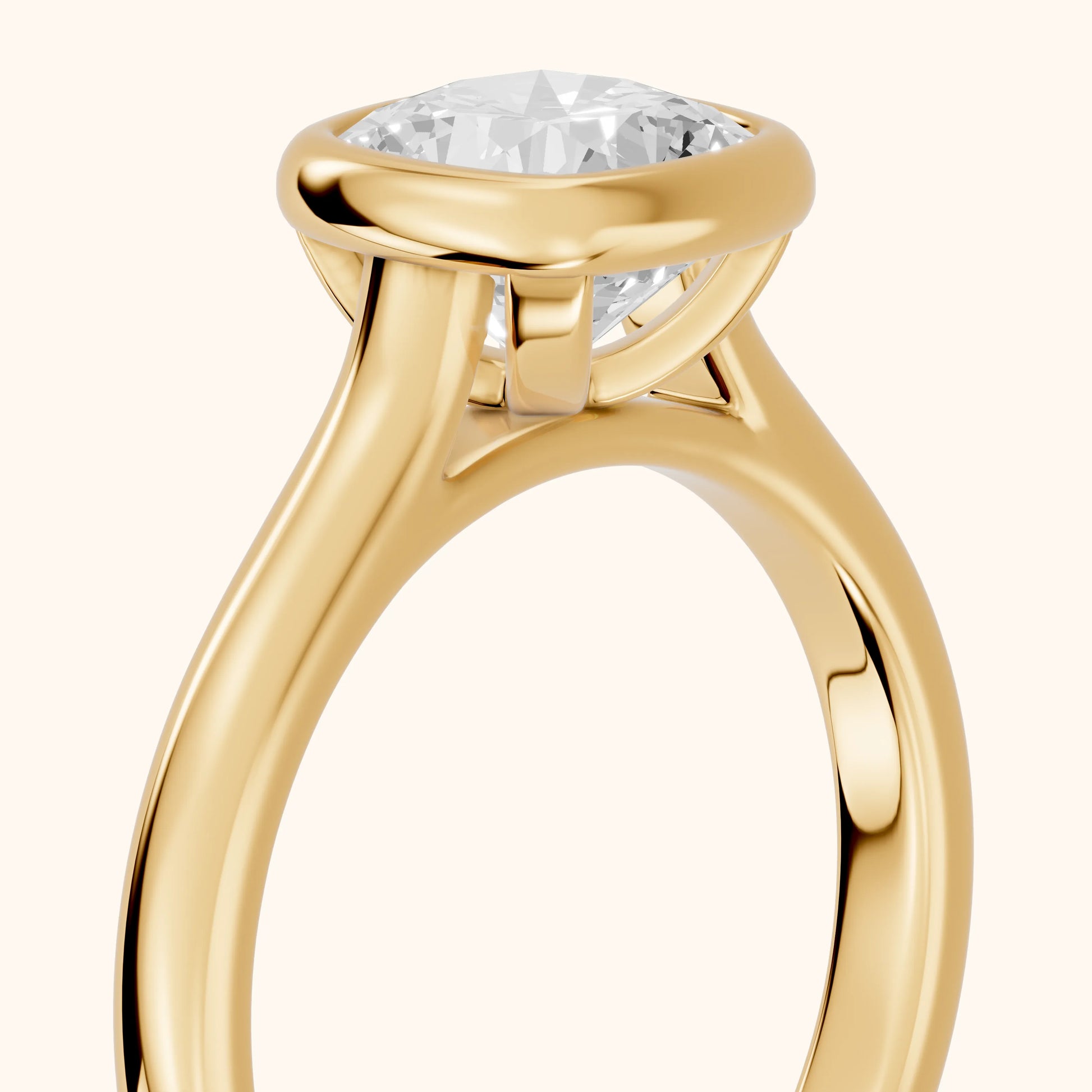 Jolie Bezel Solitaire Cushion Diamond Engagement Ring in Yellow Gold - slant-view.webp