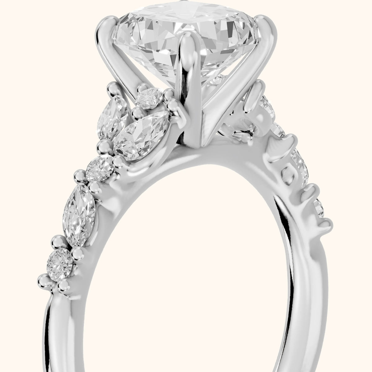 Mesa Vine Cluster Cushion Diamond Engagement Ring in White Gold - slant-view.webp