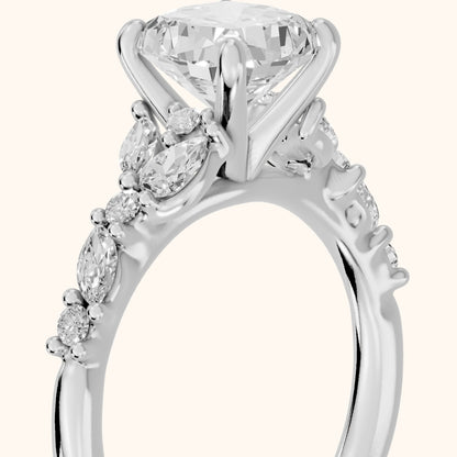 Mesa Vine Cluster Cushion Diamond Engagement Ring in White Gold - slant-view.webp