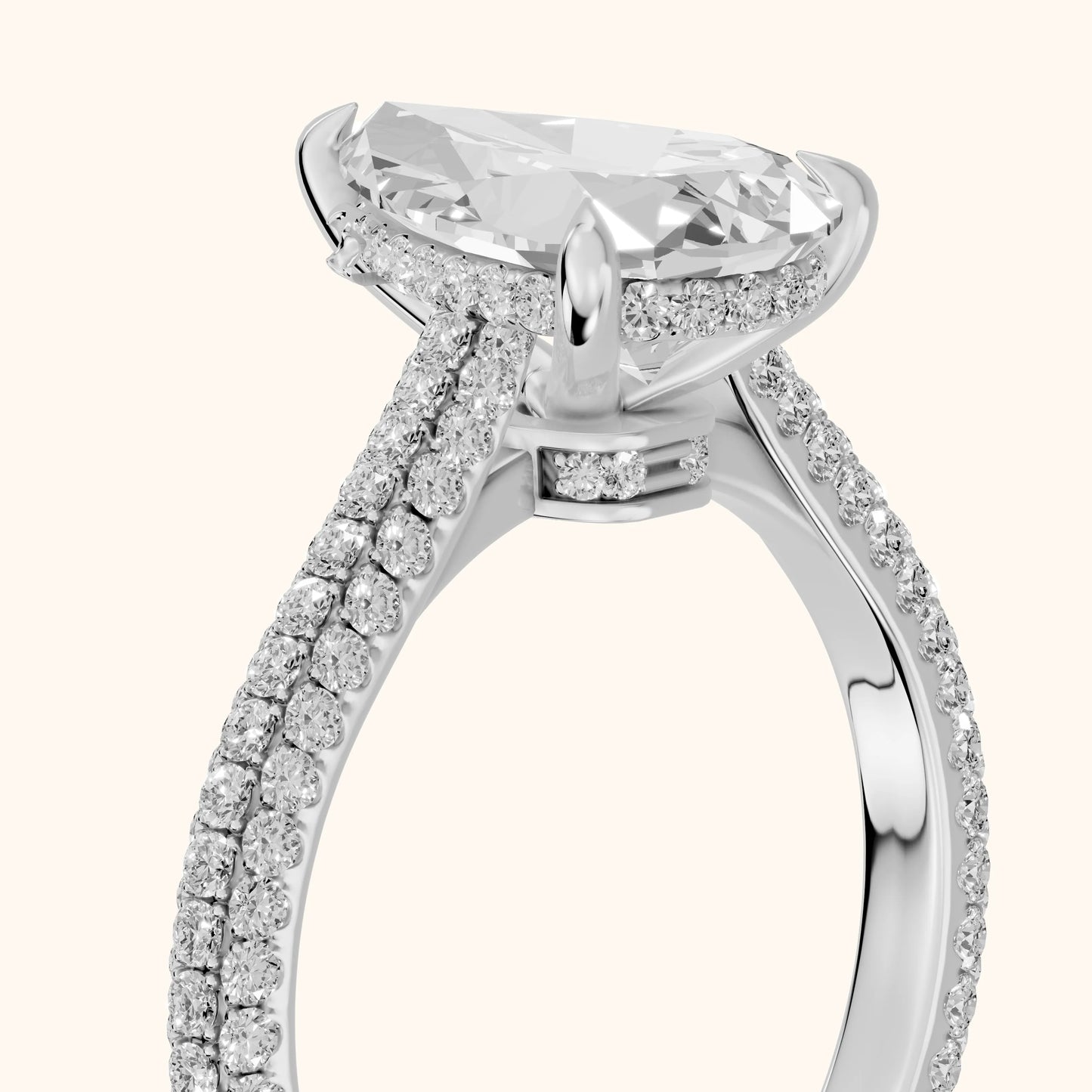 Della Hidden Halo Pavé Pear Diamond Engagement Ring in White Gold - slant-view.webp
