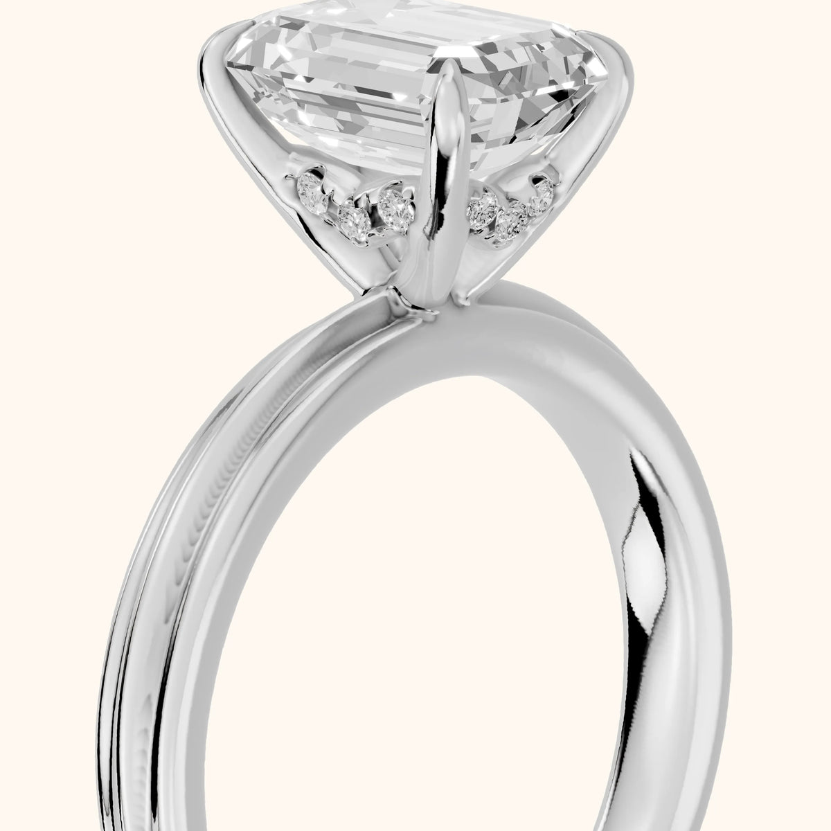 Seraphine Hidden Halo Emerald Diamond Engagement Ring in Silver - slant-view.webp
