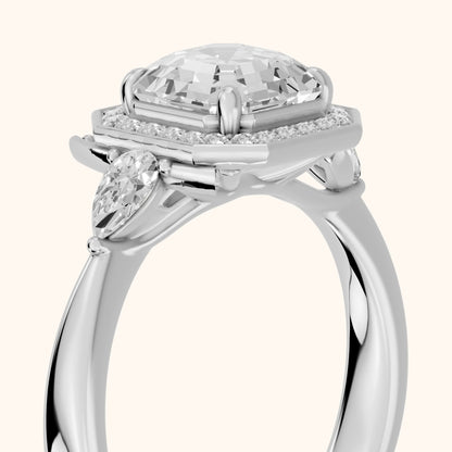 Eliza Halo Sidestone Asscher Diamond Engagement Ring in Platinum - slant-view.webp