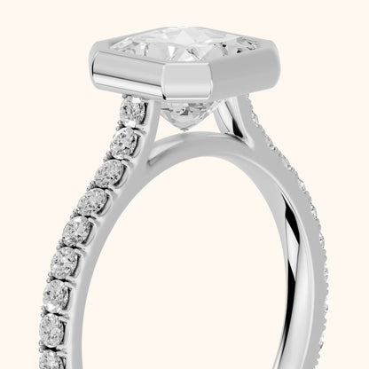 Cora Bezel Pavé Radiant Diamond Ring in White Gold - slant-view.webp