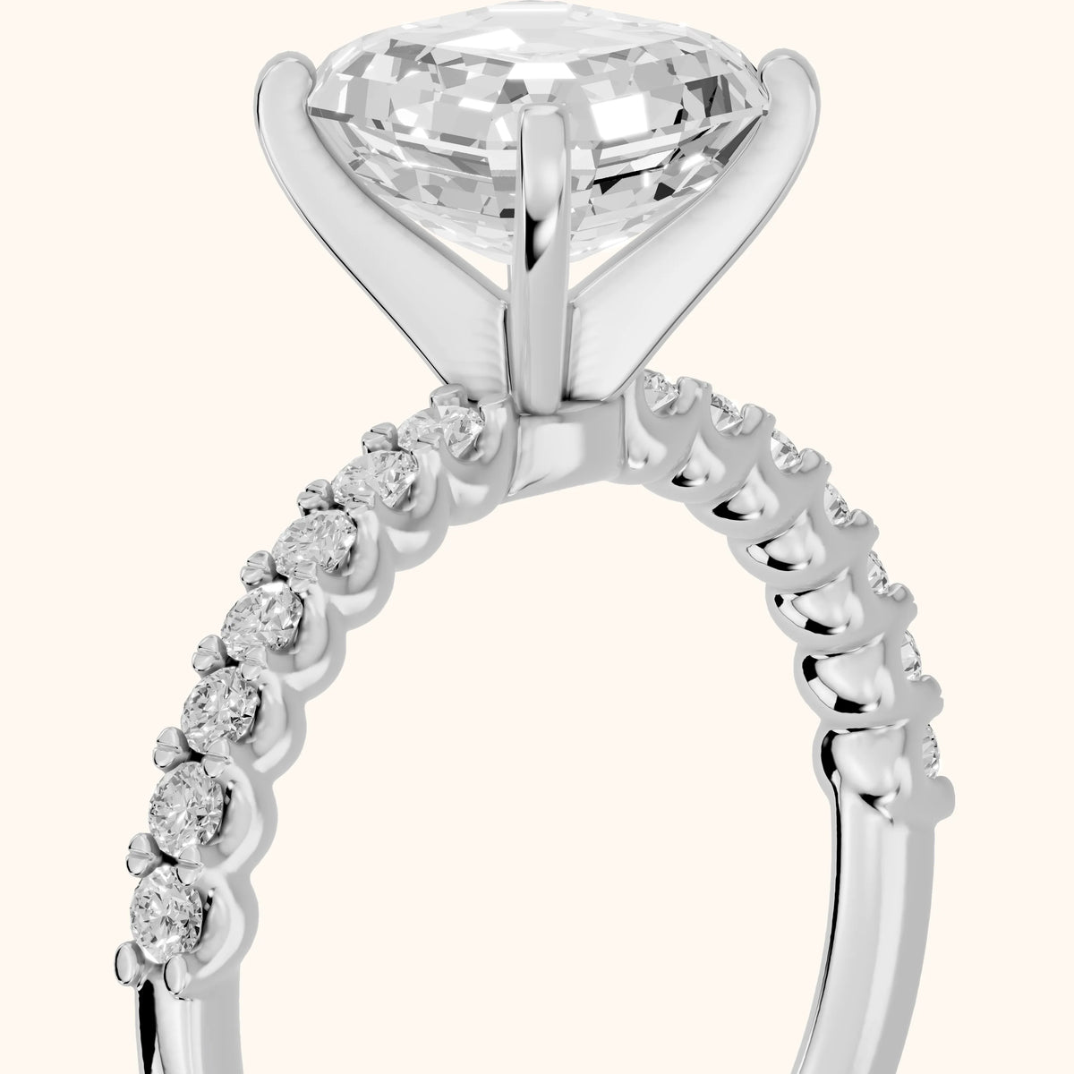 Leandra Scalloped Pavé Asscher Diamond Engagement Ring in Silver - slant-view.webp