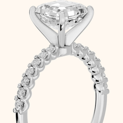Leandra Scalloped Pavé Asscher Diamond Engagement Ring in Silver - slant-view.webp