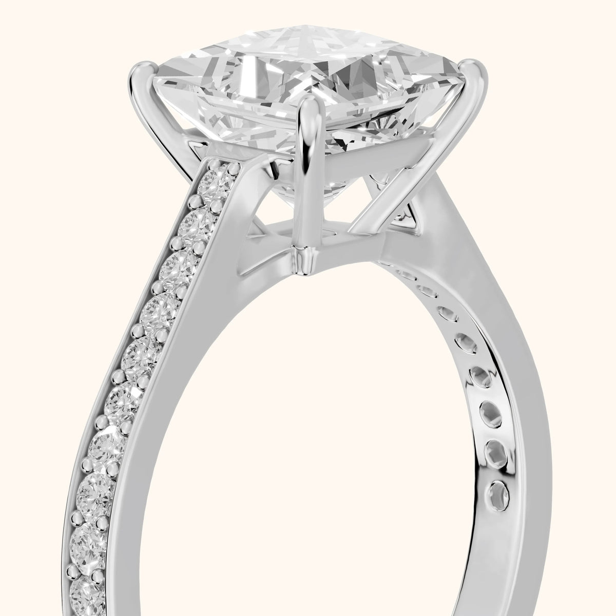 Janie Cathedral Pavé Princess Diamond Engagement Ring in Silver - slant-view.webp