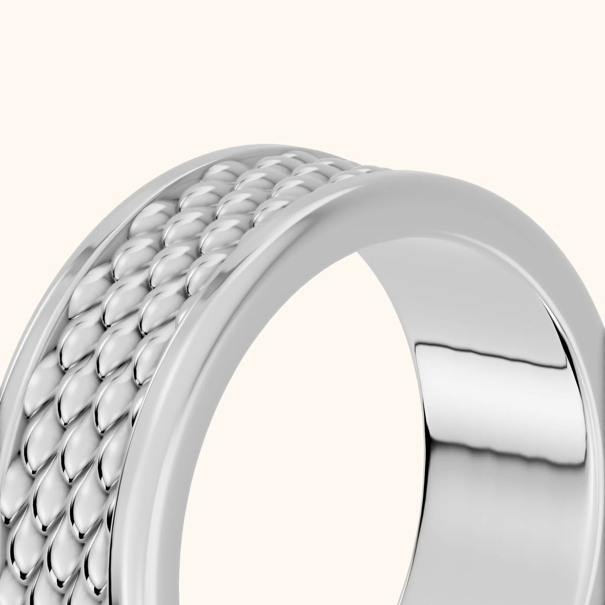 Nitya Carved Step Edge Wedding Band in Silver - slant-view