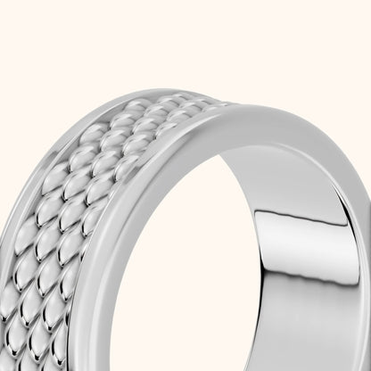 Nitya Carved Step Edge Wedding Band in Silver - slant-view