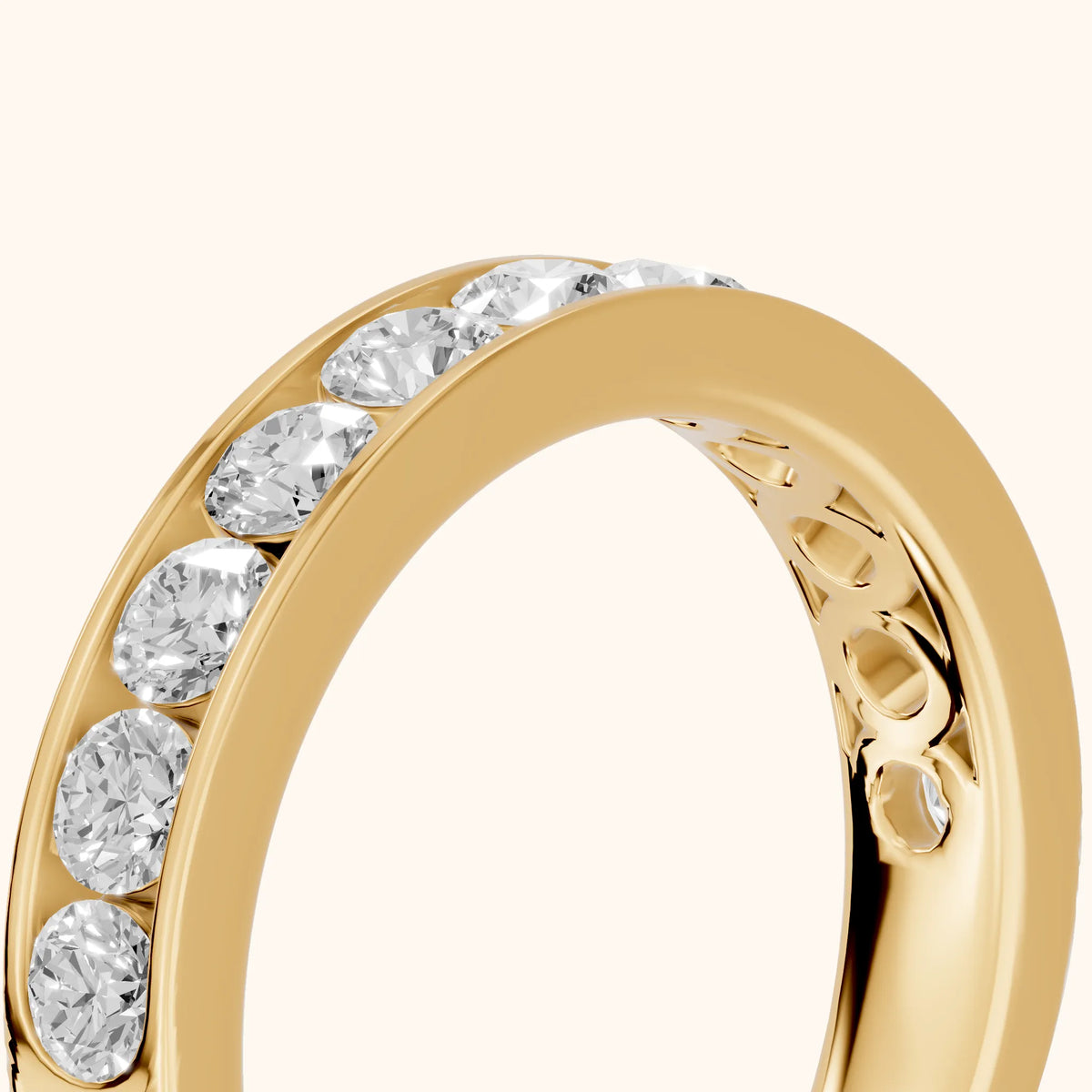 Oriana Channel Set Round Diamond Half Eternity Band in Yellow Gold - slant-view