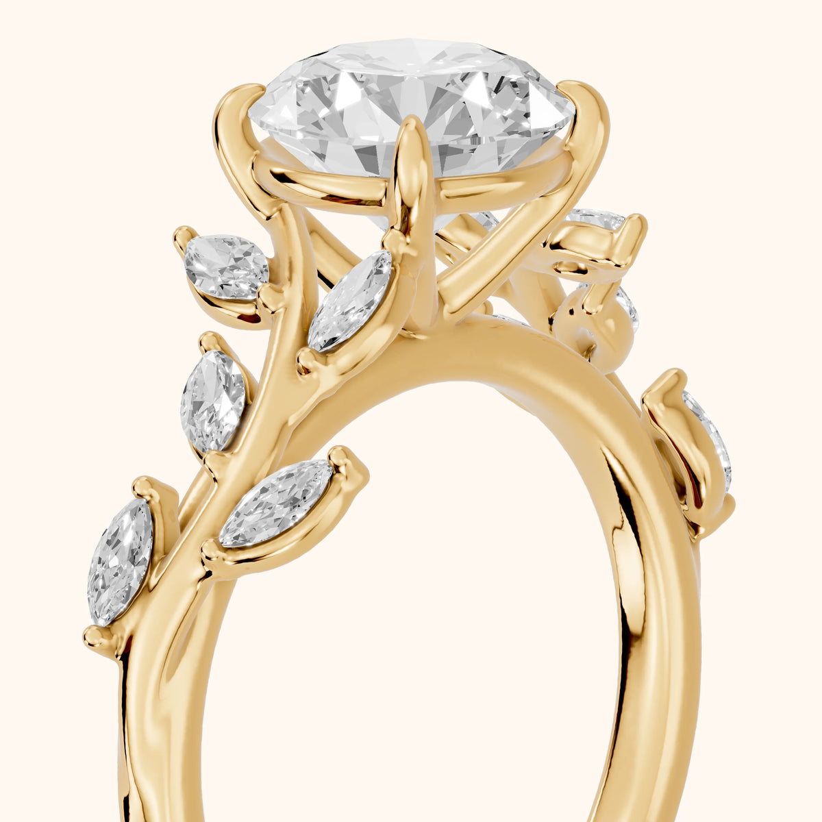 Andrea Vine Round Diamond Engagement Ring in Yellow Gold - slant-view.webp
