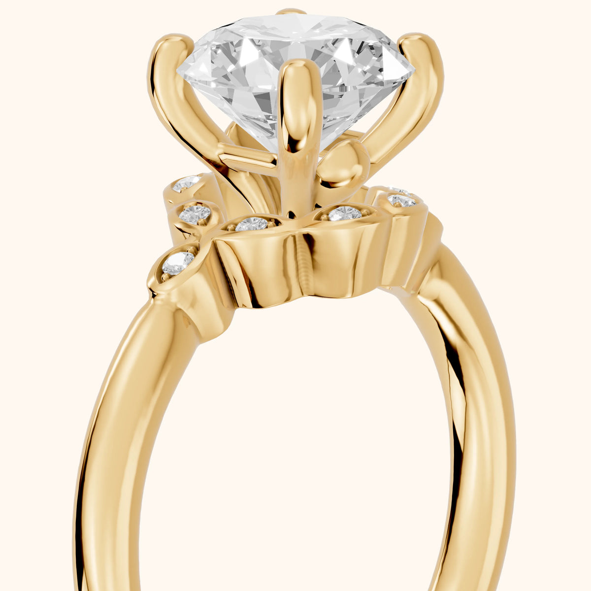 Rachel Petal Round Diamond Engagement Ring in Yellow Gold - slant-view.webp