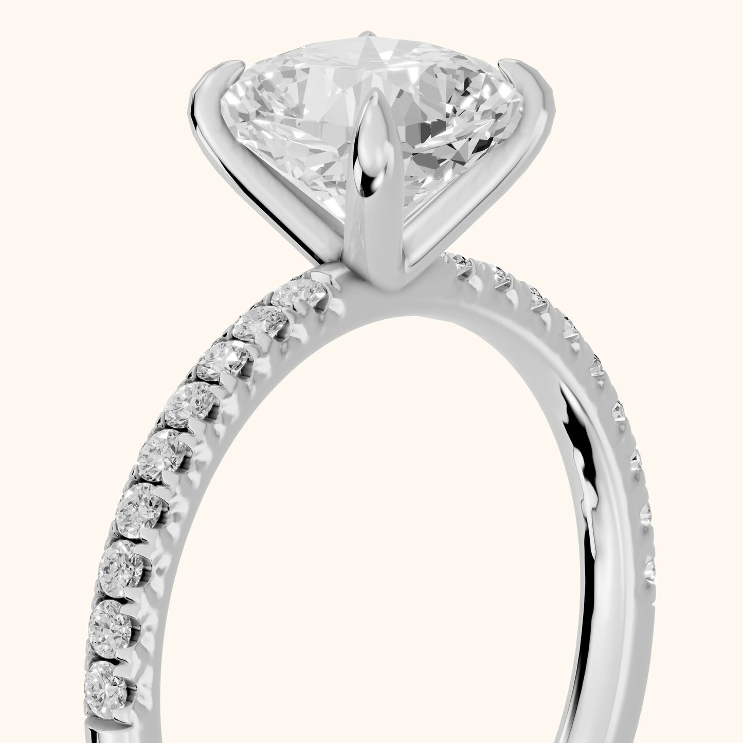 Ione Solitaire Pavé Cushion Diamond Engagement Ring in Platinum - slant-view.webp