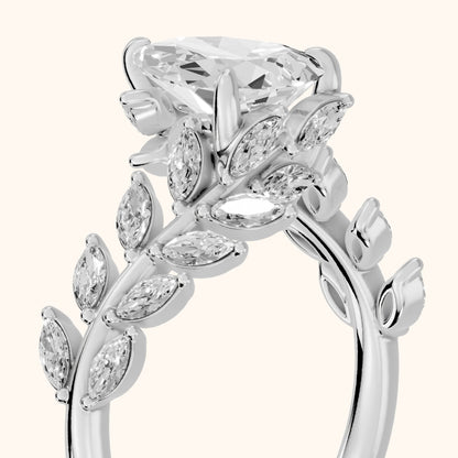 Clarion Leaf Bypass Pear Diamond Engagement Ring in Silver - slant-view.webp