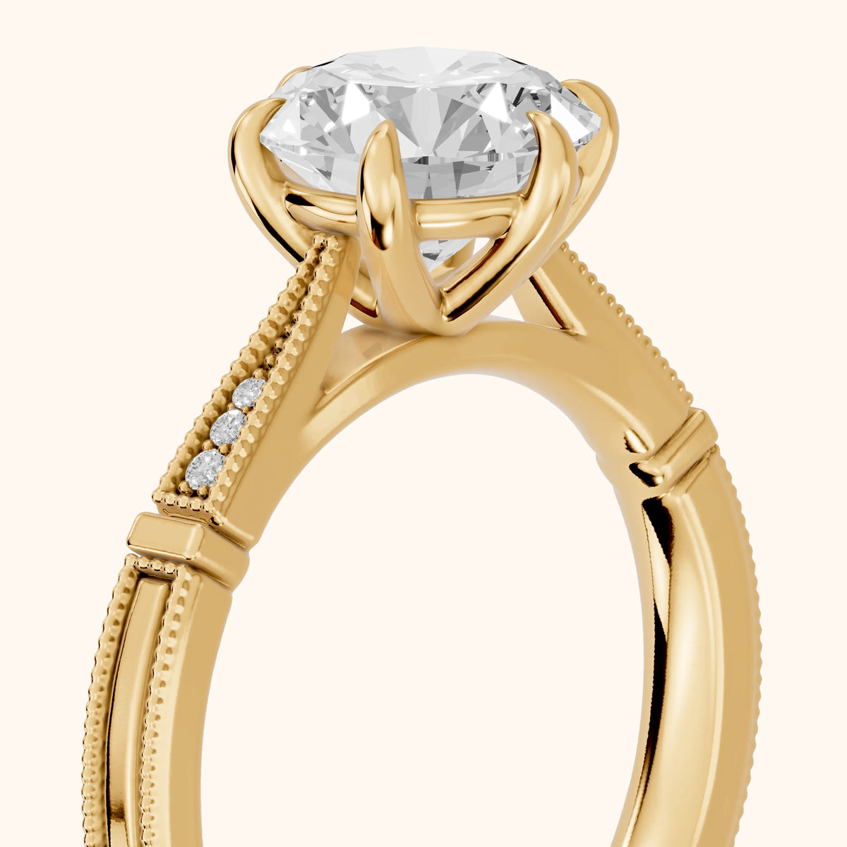 Jovanna Vintage Cathedral Round Diamond Engagement Ring in Yellow Gold - slant-view.webp