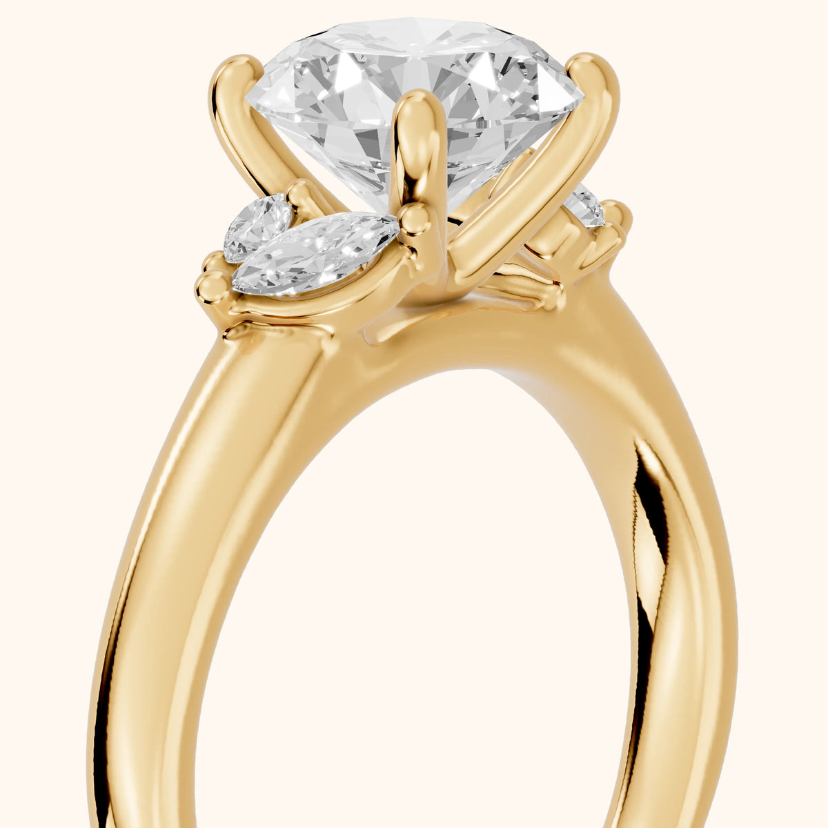 Napa Leaf Cluster Round Diamond Engagement Ring in Yellow Gold - slant-view.webp