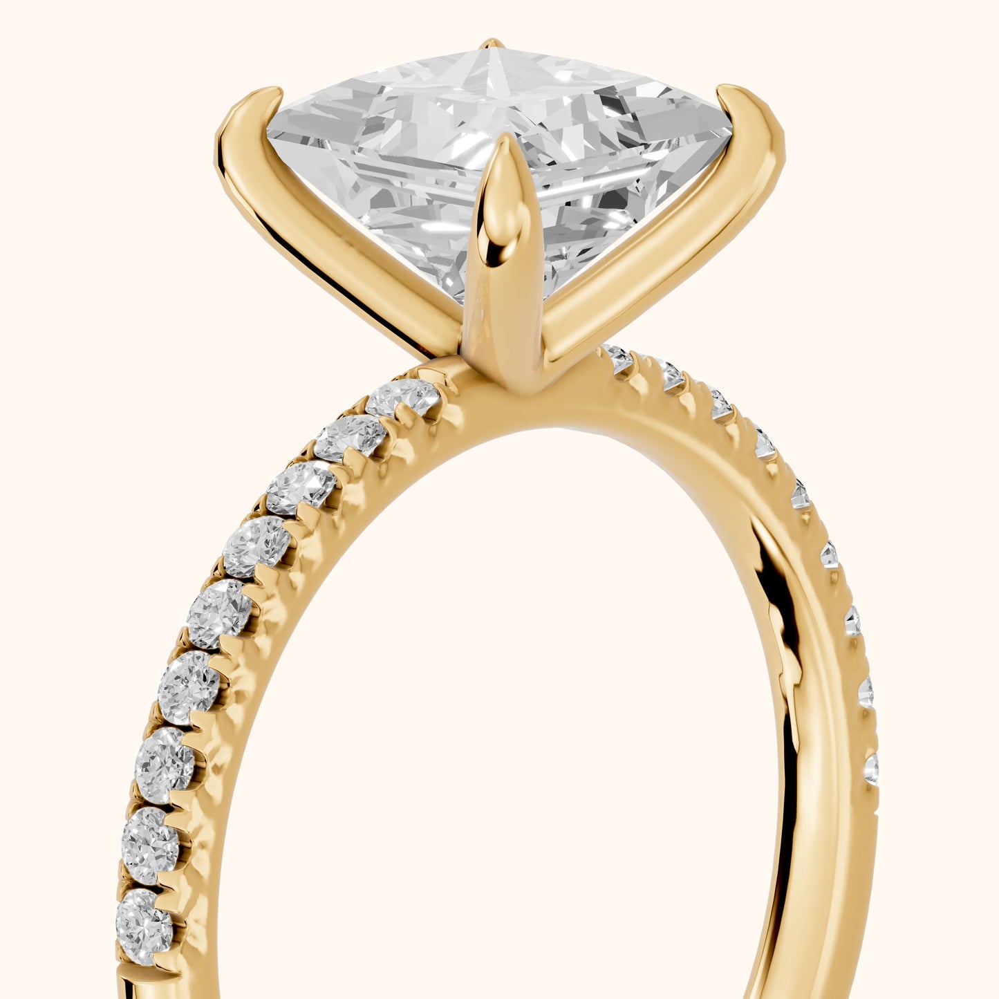 Ione Solitaire Pavé Princess Diamond Engagement Ring in Yellow Gold - slant-view.webp