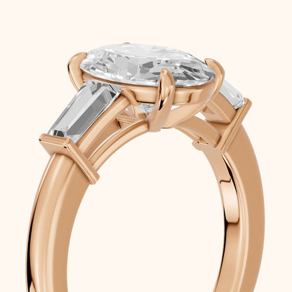 Zelda Tapered Baguette Oval Diamond Engagement Ring in Rose Gold - slant-view.webp