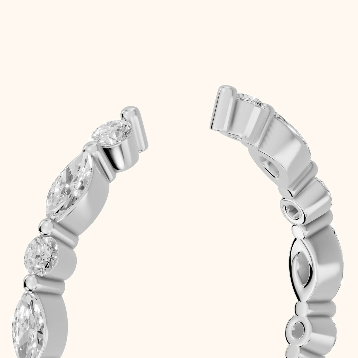 Vanya Shared Prong Round & Marquise Diamond Wedding Band in Silver - slant-view