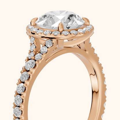 Bella Halo Pavé Round Diamond Engagement Ring in Rose Gold - slant-view.webp