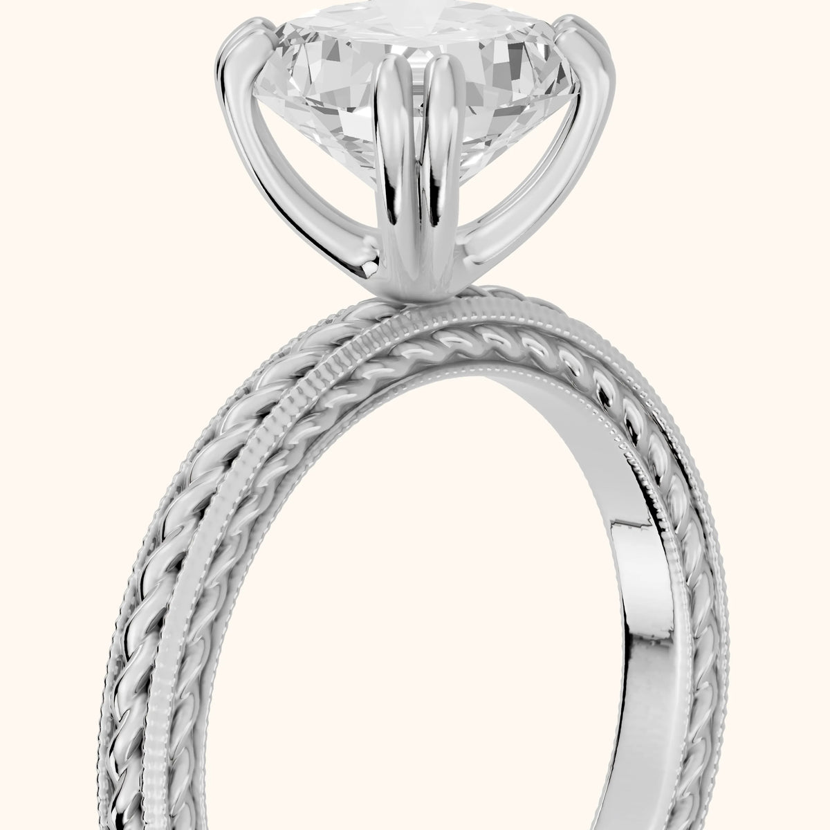 Lacey Rope Solitaire Cushion Diamond Engagement Ring in Silver - slant-view.webp