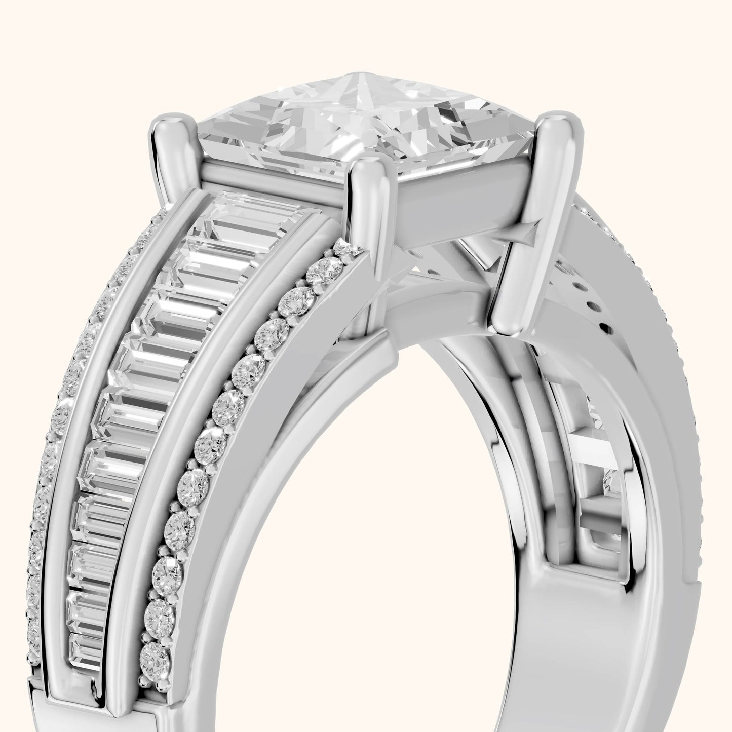 Halle Channel Set Baguette Accent Princess Diamond Engagement Ring in Silver - slant-view.webp