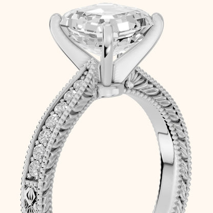 Inga Vintage Engraved Asscher Diamond Engagement Ring in Platinum - slant-view.webp