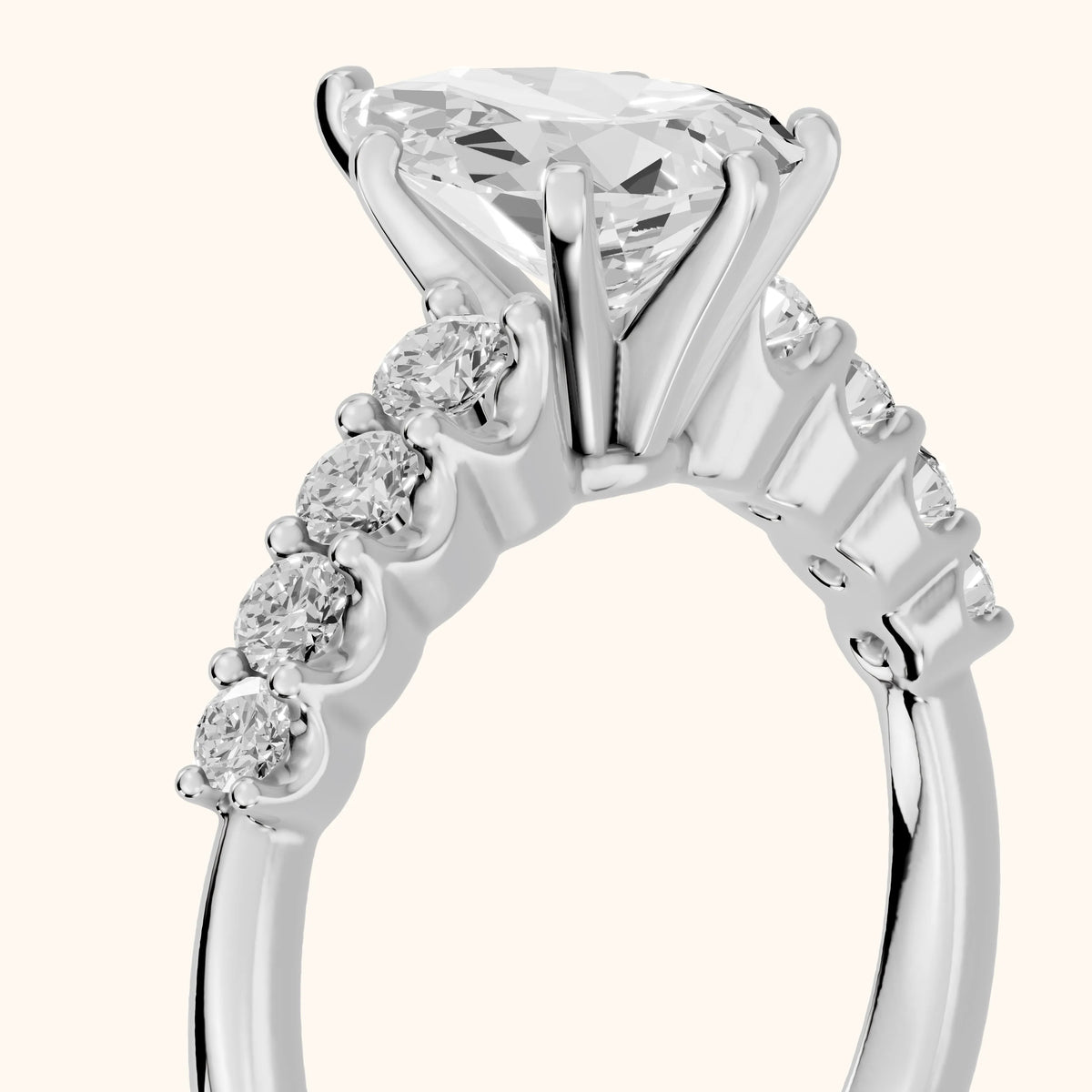 Augusta Graduated Pavé Pear Diamond Engagement Ring in Silver - slant-view.webp