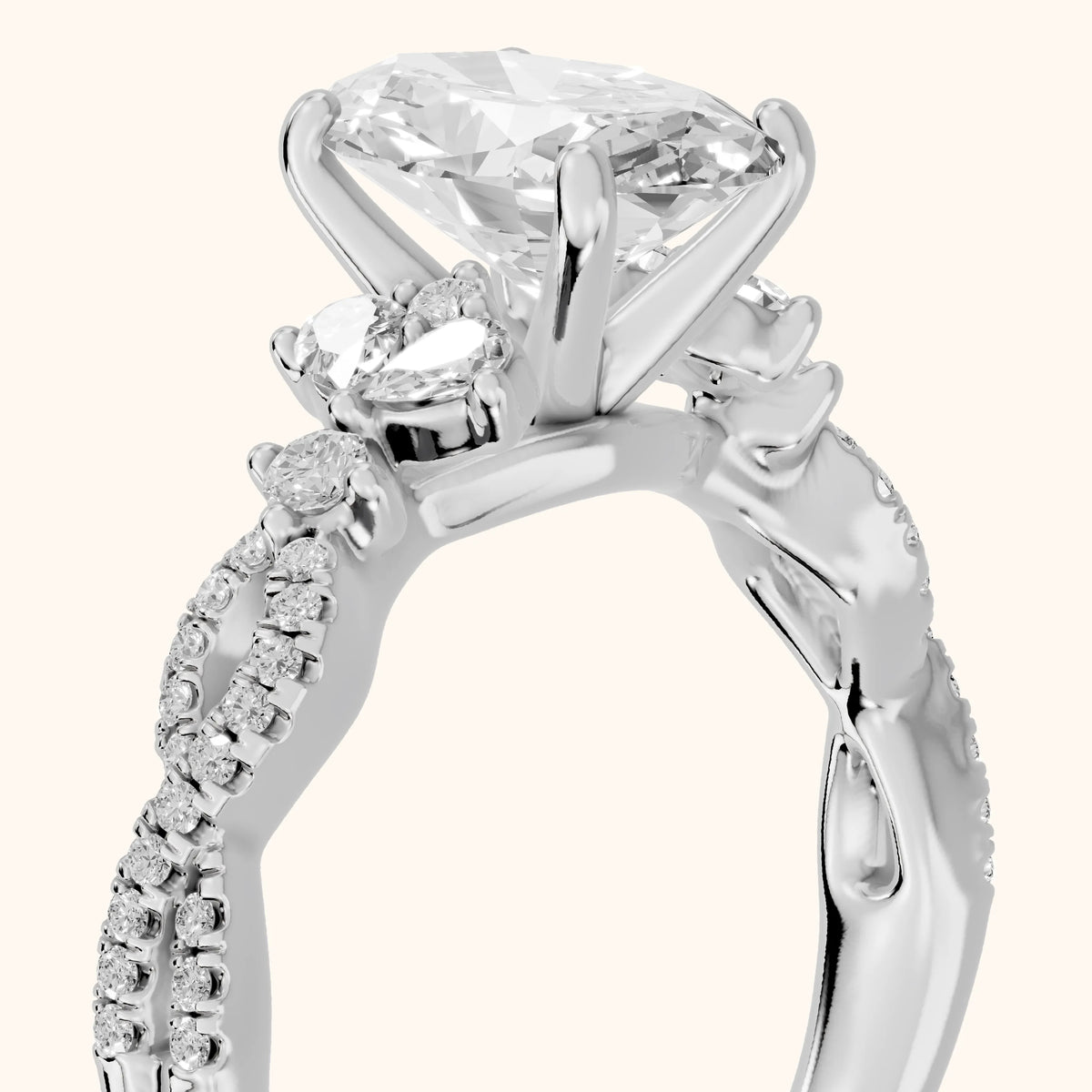 Neva Infinity Twist Oval Diamond Engagement Ring in Platinum - slant-view.webp